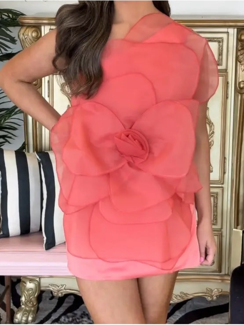 Coral Mini Floral 3D Dress - Picture 4 of 4